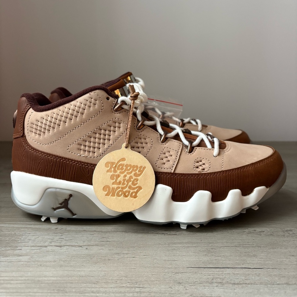 Nike Air Jordan 9 Low Retro Golf NRG Cleats Woodgrain Hemp Earth FN6929 200 Sz 9